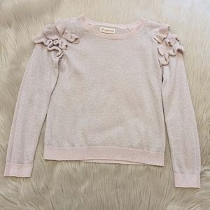 Tucker + Tate pale pink glittery sweater with ruffle shoulder size S